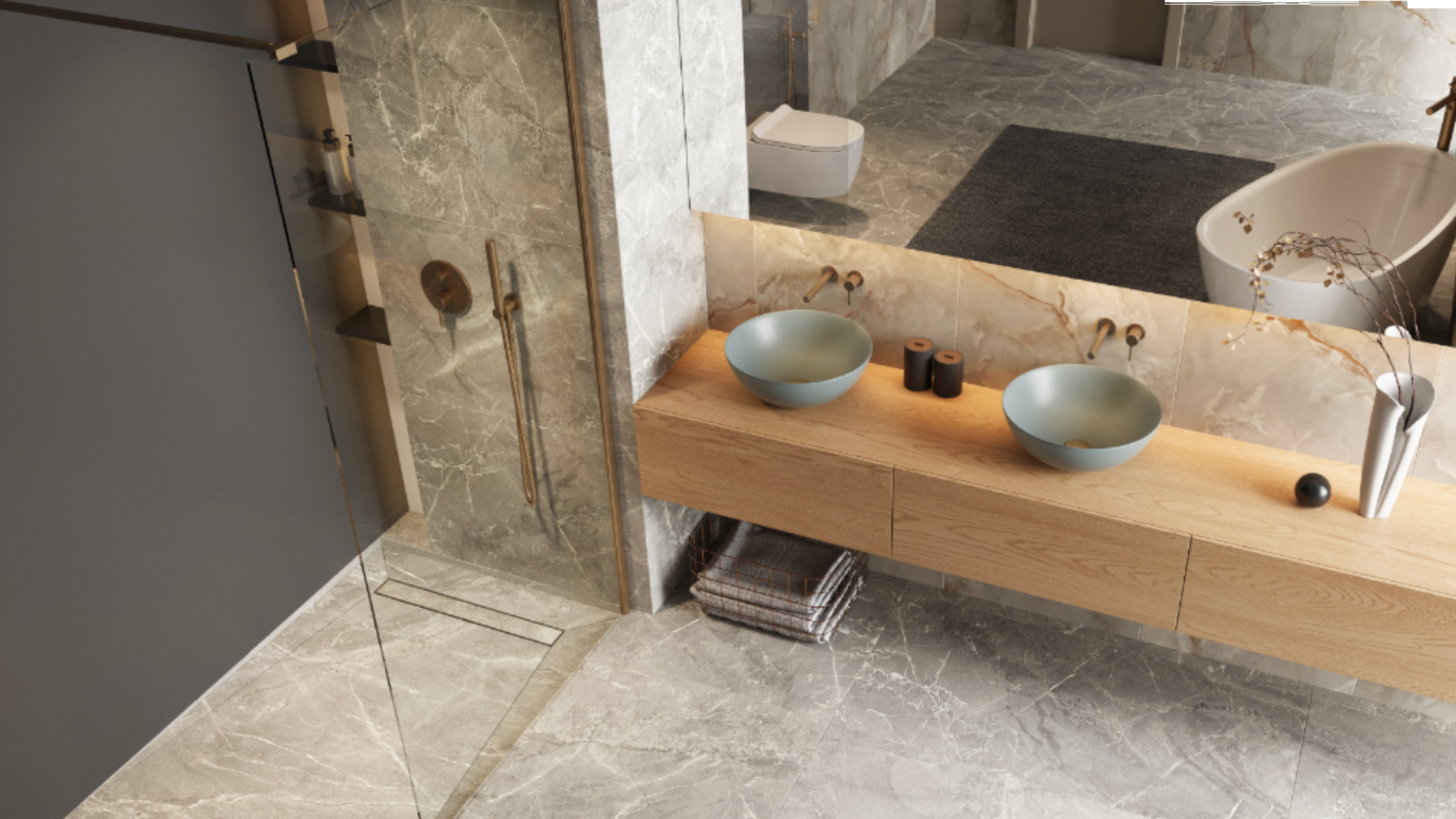 Stilio odpływ liniowy 60 cm z kołnierzem ruszt do wypełnienia płytką, miedziany szczotkowany