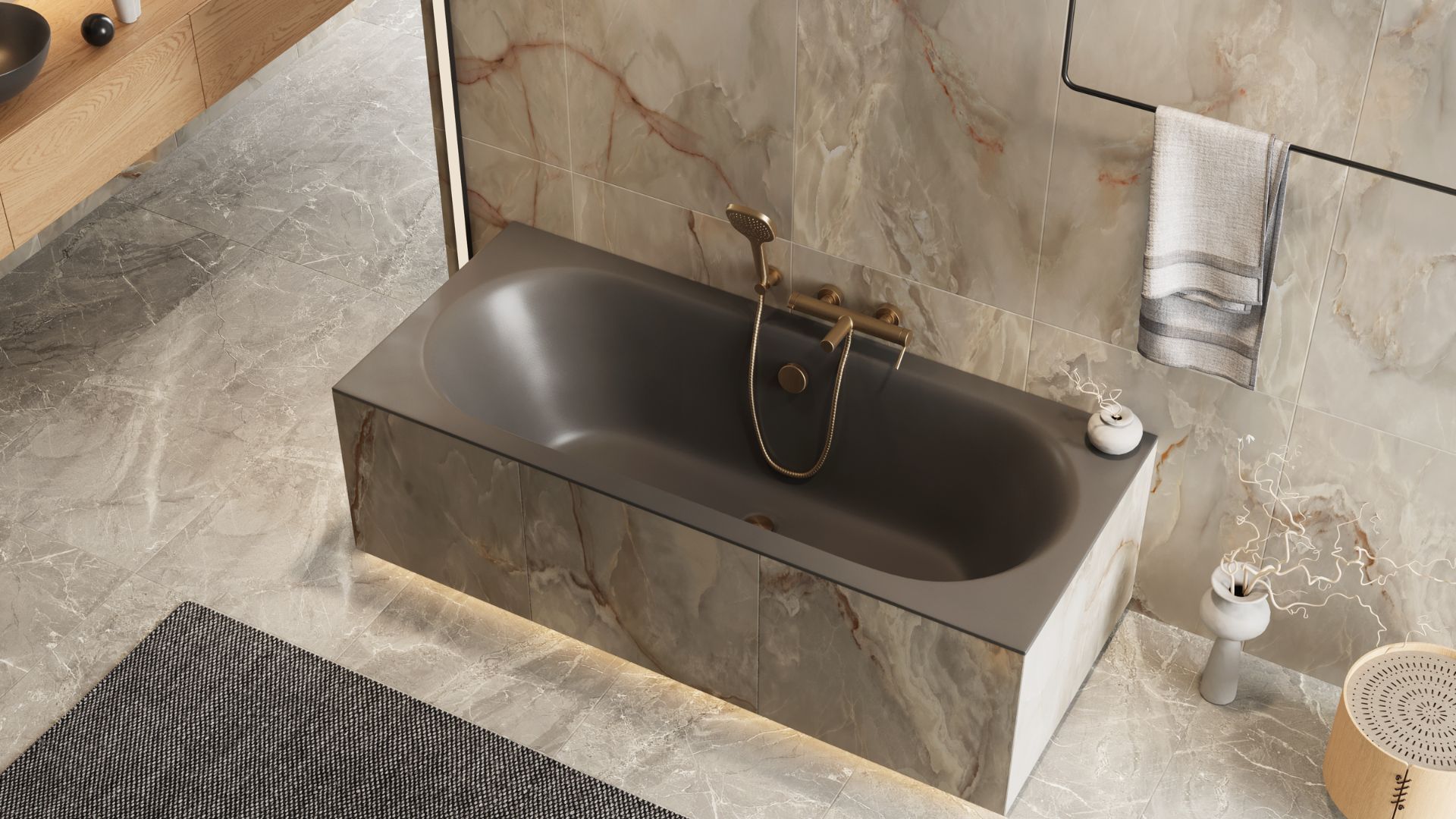 Oceana Slim wanna prostokątna 160X75 cm szary mat wizka bterie pi miedziany szczotkowany