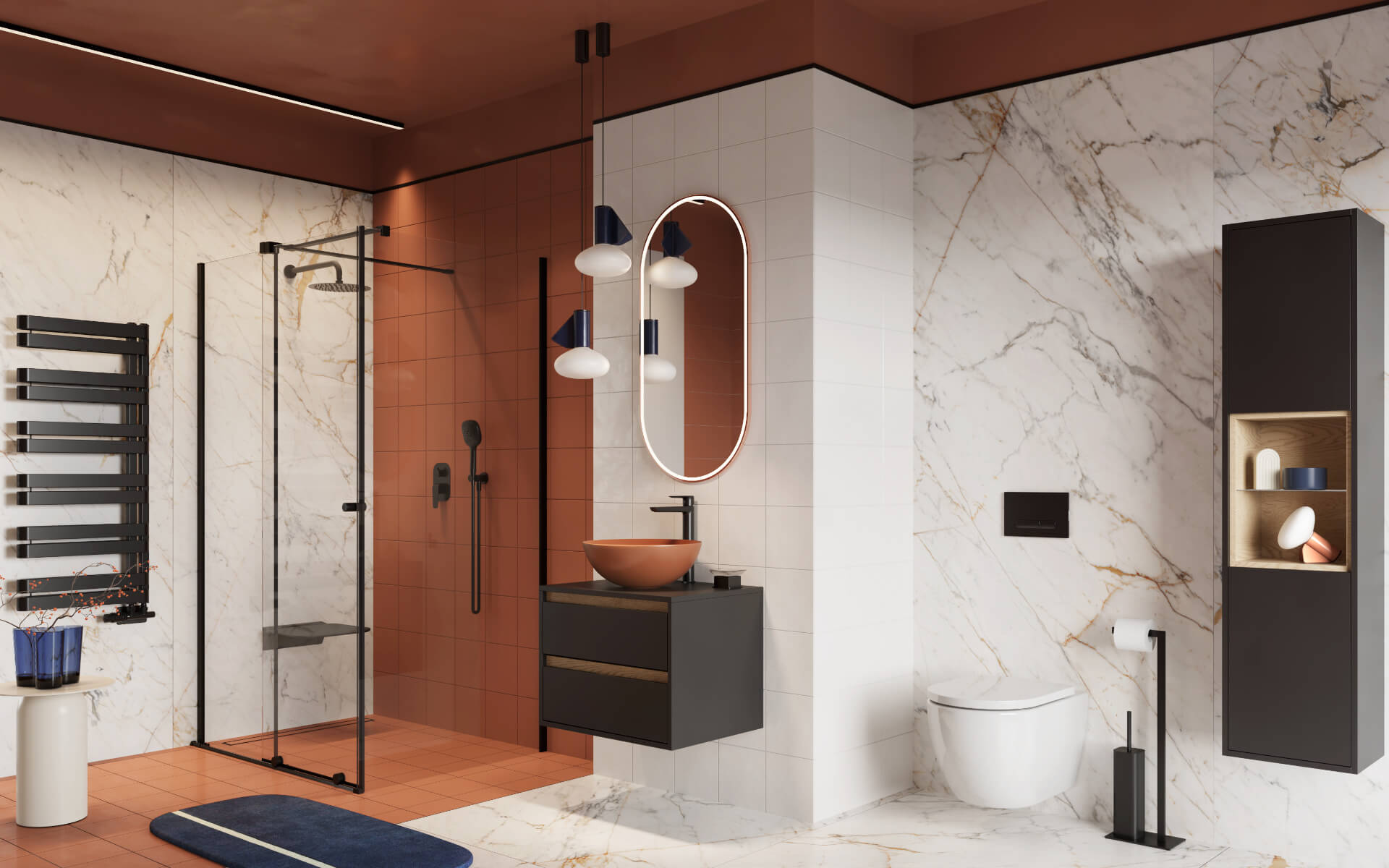 Ortigo kabina prostokątna narożna 120x100 cm, drzwi przesuwne, powłoka Clean Control, czarny mat