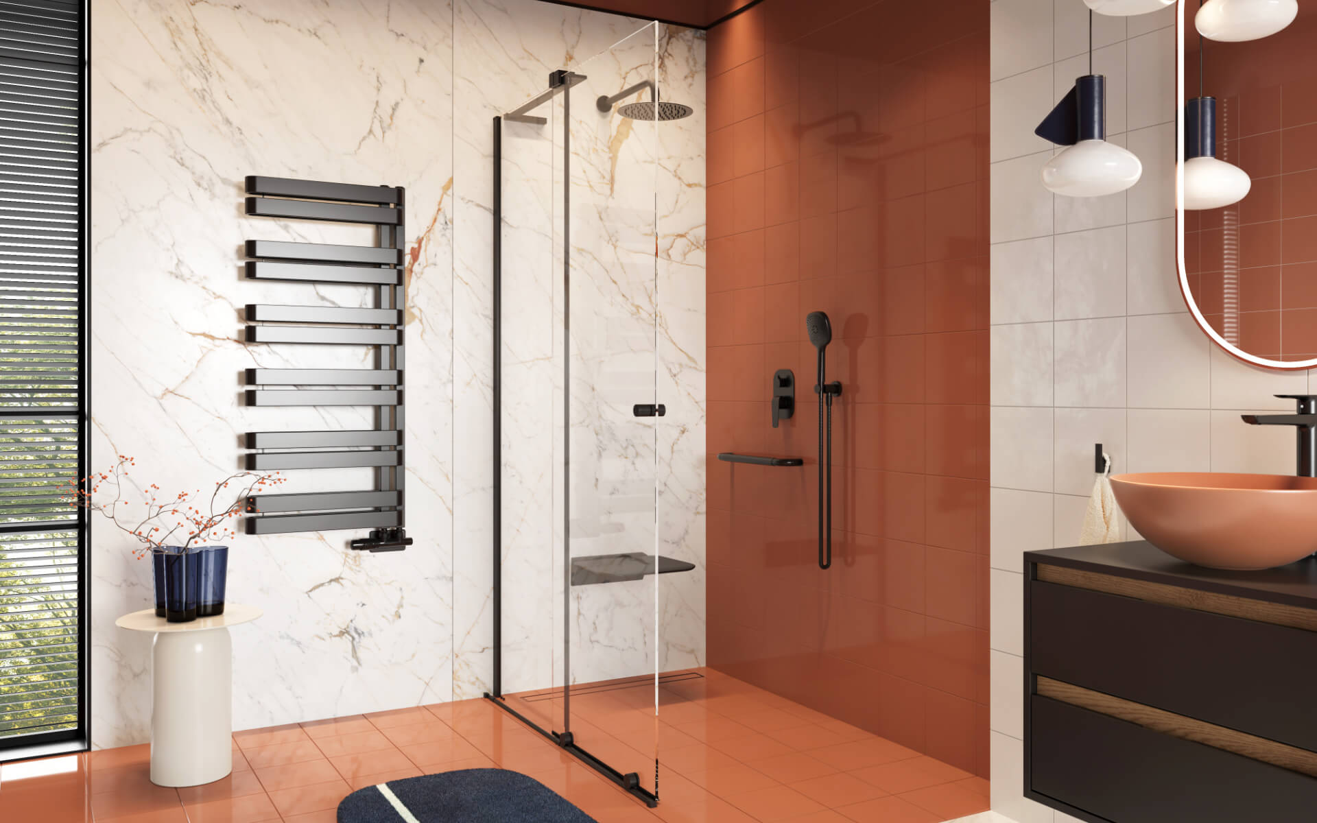 Ortigo walk-in drzwi prysznicowe przesuwne 120x200 cm, powłoka Clean Control, czarny mat