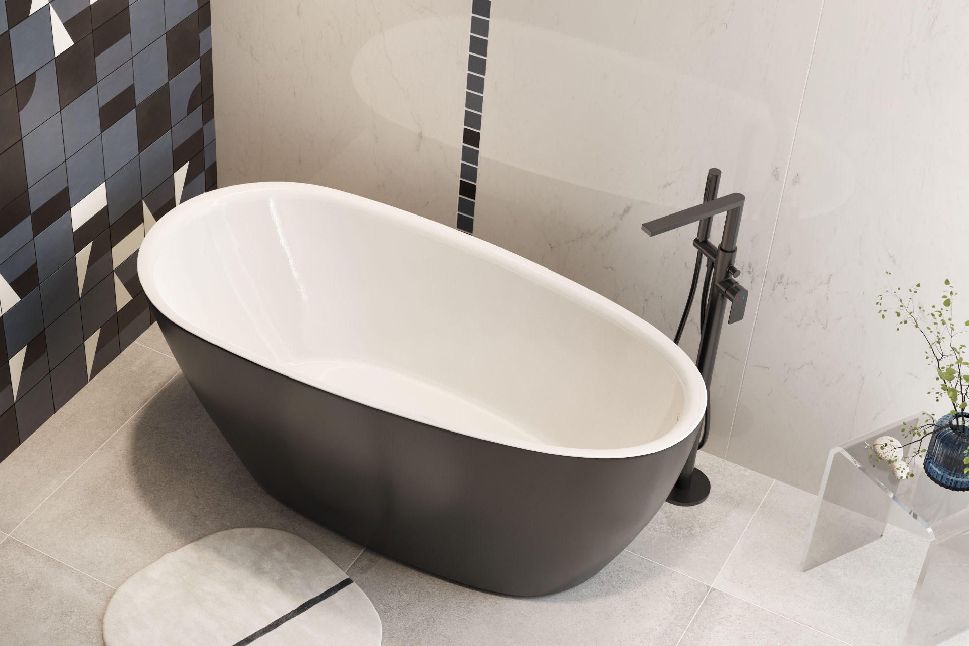 Glad bateria wannowo-prysznicowa wolnostojąca, czarny soft