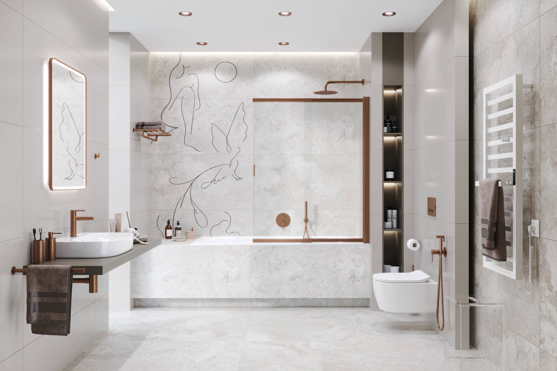 Ramię prysznicowe ścienne 40 cm okrągłe, miedziany szczotkowany