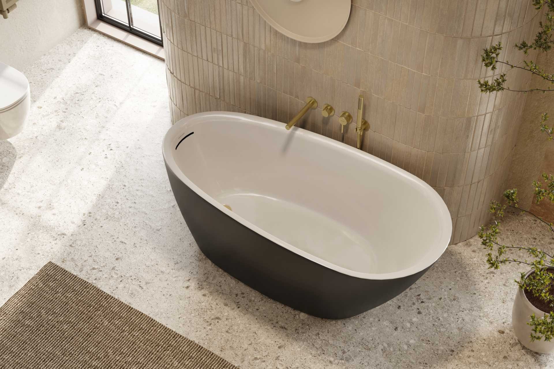 Olia 2.0 Wanna wolnostojąca 160 x 75 cm owalna, biały połysk/czarny mat