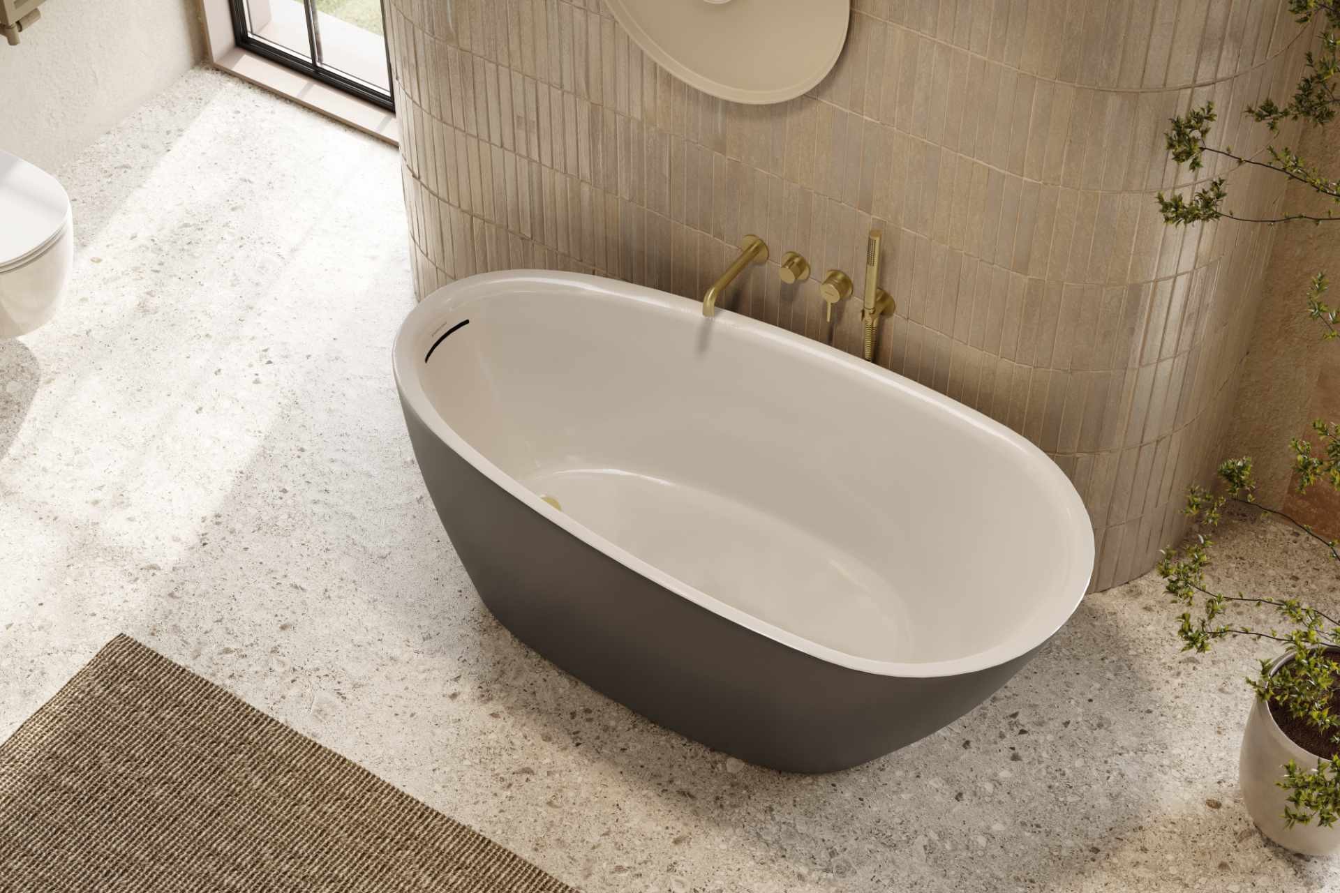 Olia 2.0 Wanna wolnostojąca 160 x 75 cm owalna, biały połysk/szary mat