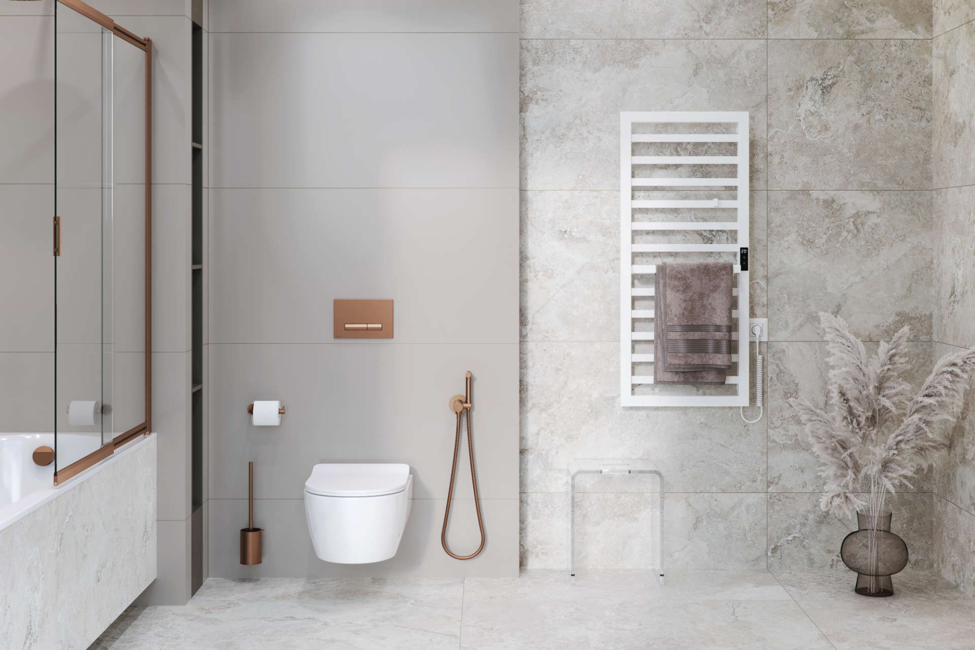 Brego Smart grzejnik łazienkowy elektryczny 91x50 cm, cappuccino wizka1