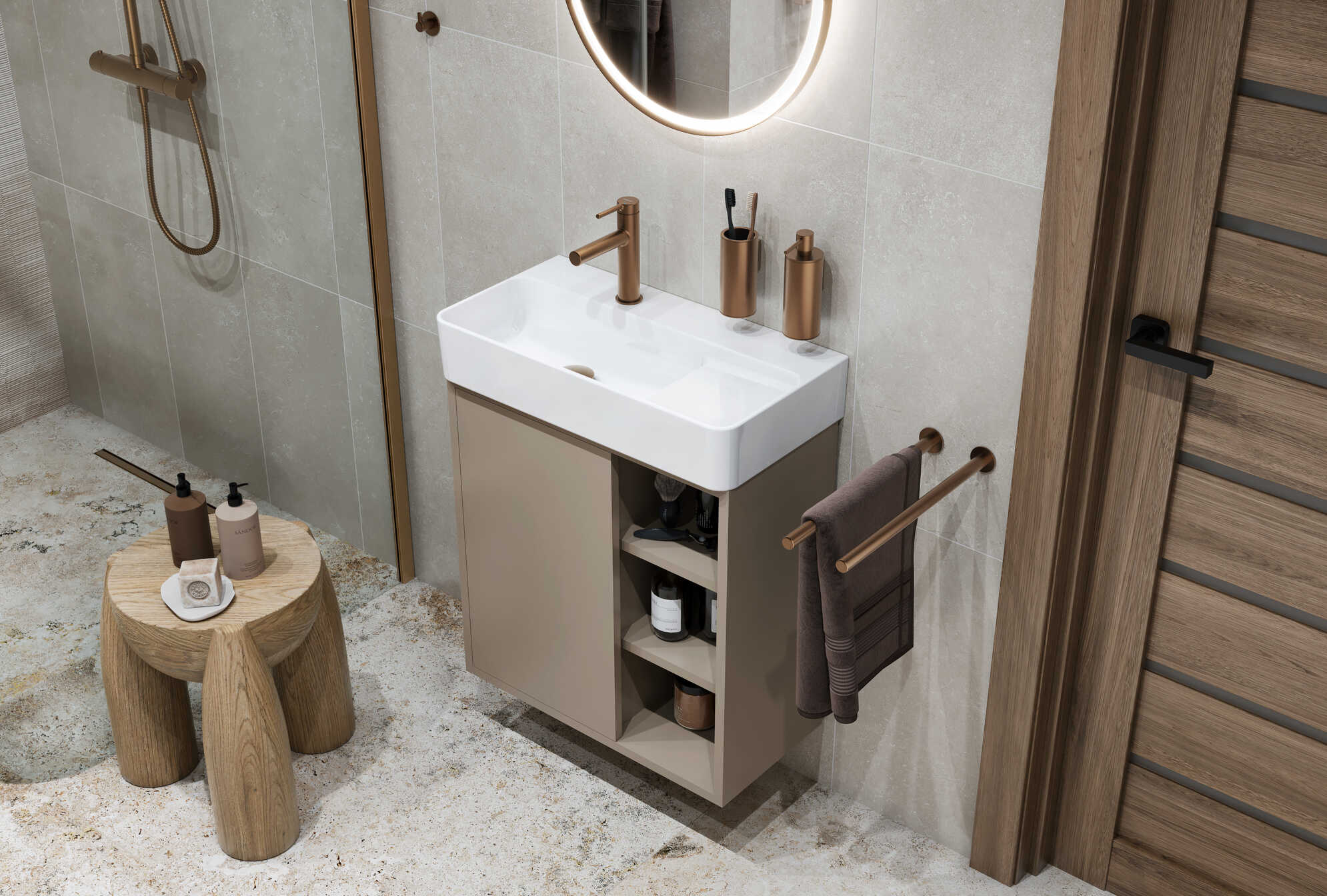 PI bateria umywalkowa stojąca, miedziany szczotkowany wizka