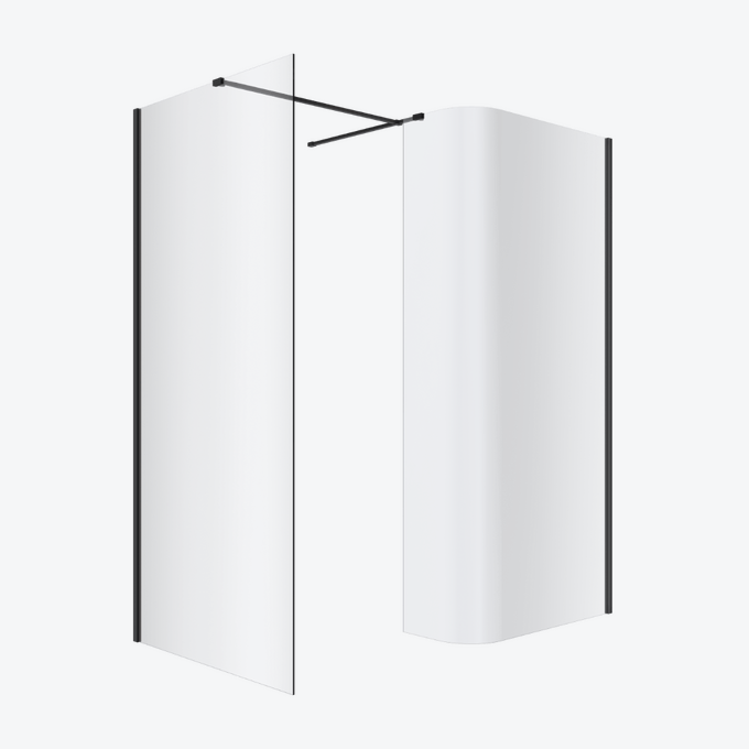 Vidoq walk-in kabina prysznicowa gięta, ścianka prosta 100cm, ścianka gięta 83cm, powłoka Clean Control, czarny mat