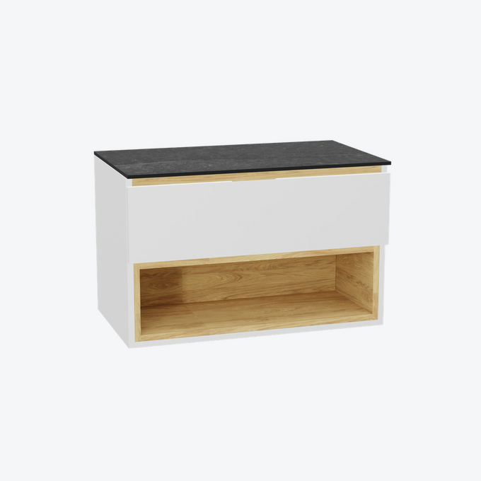 Tuto 2.0 szafka wisząca 80 cm 1 szuflada front gładki niski, blat marmur, biały/biały