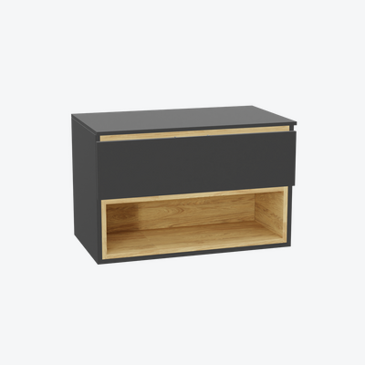 Tuto 2.0 szafka wisząca 80 cm 1 szuflada front gładki niski, płyta szara laminowana, szary/szary