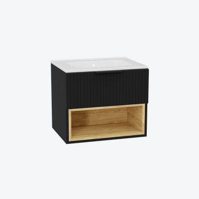 Tuto 2.0 szafka wisząca 60 cm 1 szuflada front ryflowany, umywalka Pik, czarny mat/ czarny mat