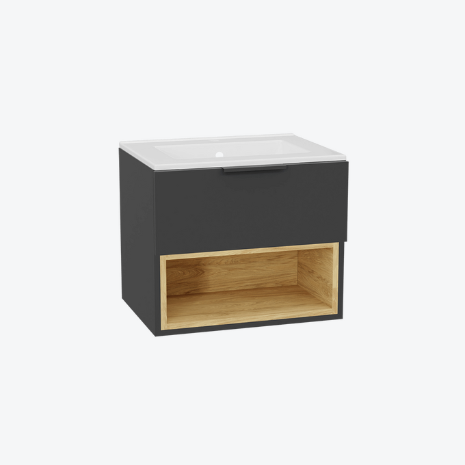 Tuto 2.0 szafka wisząca 60 cm 1 szuflada front gładki wysoki, umywalka As, szary/szary