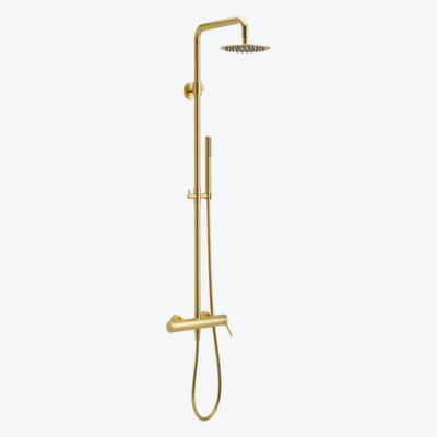 PI zestaw prysznicowy ścienny z deszczownicą 25 cm, złoty szczotkowany