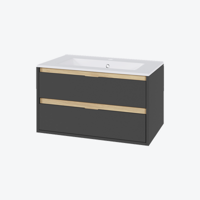 Tuto szafka 80 cm wisząca, 2 szuflady, z umywalką As, szara/dąb Excellent