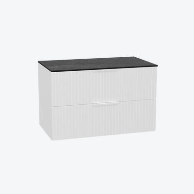 Tuto 2.0 szafka wisząca 80 cm 2 szuflady front ryflowany, blat marmur, biały/biały