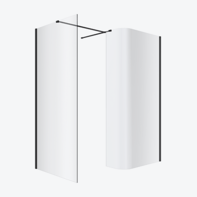 Vidoq walk-in kabina prysznicowa gięta, ścianka prosta 90cm, ścianka gięta 83cm, powłoka Clean Control, czarny mat