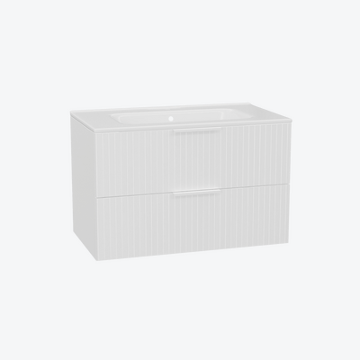 Tuto 2.0 szafka wisząca 80 cm 2 szuflady front ryflowany, umywalka Pik, biały/biały