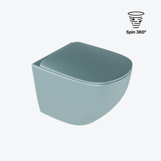 Luqa miska WC 48 cm wisząca bezrantowa, z system spłukiwania Spin 360, z deską wolnoopadającą, mint blue mat