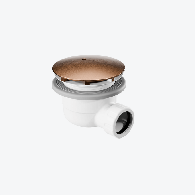 Vert syfon do brodzika biały 90 mm z pokrywą, miedziany szczotkowany
