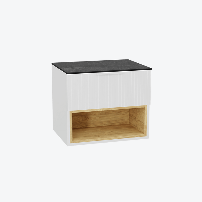 Tuto 2.0 szafka wisząca 60 cm 1 szuflada front ryflowany, blat marmur, biały/biały