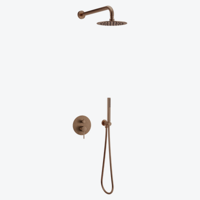 PI zestaw prysznicowo-wannowy podtynkowy 3 funkcyjny, z deszczownicą 25 cm, miedziany szczotkowany