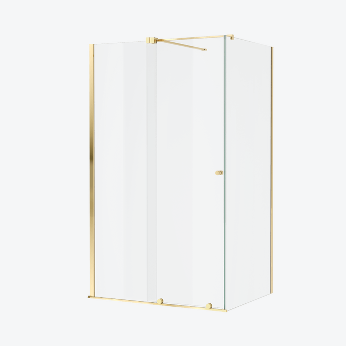 Ortigo kabina prostokątna narożna 140x80 cm, drzwi przesuwne, powłoka Clean Control, złoty połysk