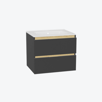 Tuto 2.0 szafka wisząca 60 cm 2 szuflady front gładki niski, umywalka Pik, szary/szary