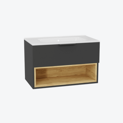 Tuto 2.0 szafka wisząca 80 cm 1 szuflada front gładki wysoki, umywalka Pik, szary/szary