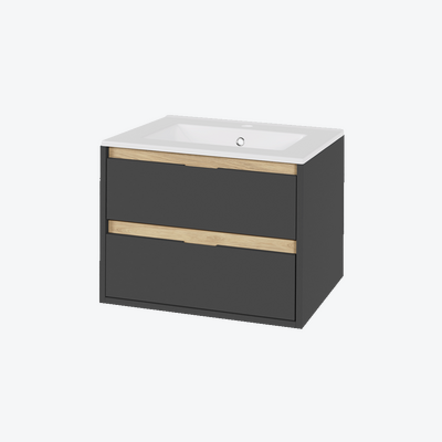 Tuto szafka 60 cm wisząca, 2 szuflady, z umywalką As, szara/dąb