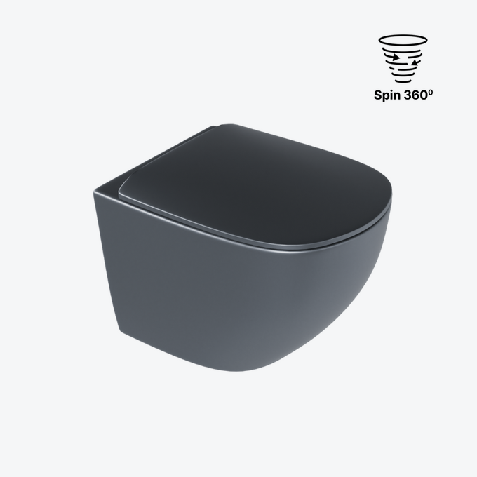 Luqa miska WC 48 cm wisząca bezrantowa, z system spłukiwania Spin 360, z deską wolnoopadającą, grafit mat