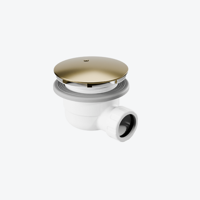 Vert syfon do brodzika biały 90 mm z pokrywą, złoty połysk