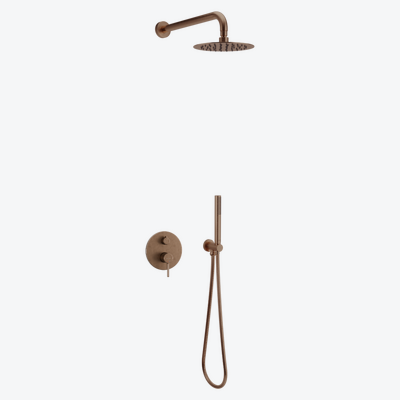 PI zestaw prysznicowo-wannowy podtynkowy 2 funkcyjny z deszczownicą 25 cm, miedziany szczotkowany