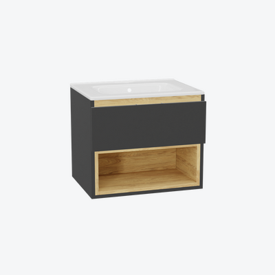 Tuto 2.0 szafka wisząca 60 cm 1 szuflada front gładki niski, umywalka Pik, szary/szary