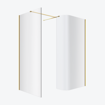 Vidoq walk-in kabina prysznicowa gięta, ścianka prosta 100cm, ścianka gięta 83cm, powłoka Clean Control, złoty połysk