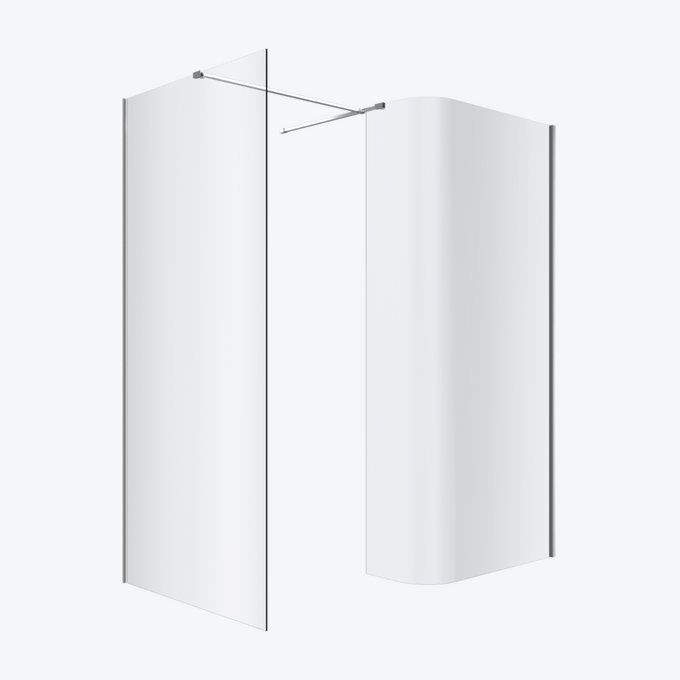 Vidoq walk-in kabina prysznicowa gięta, ścianka prosta 120cm, ścianka gięta 83cm, powłoka Clean Control, chrom