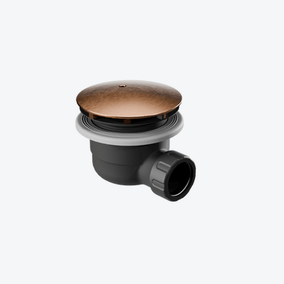 Vert syfon do brodzika biały 90 mm z pokrywą, miedziany szczotkowany