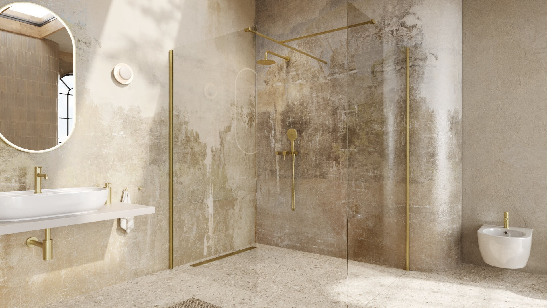 Vidoq walk-in ścianka prysznicowa prosta 90x200 cm, powłoka Clean Control, złoty szczotkowany