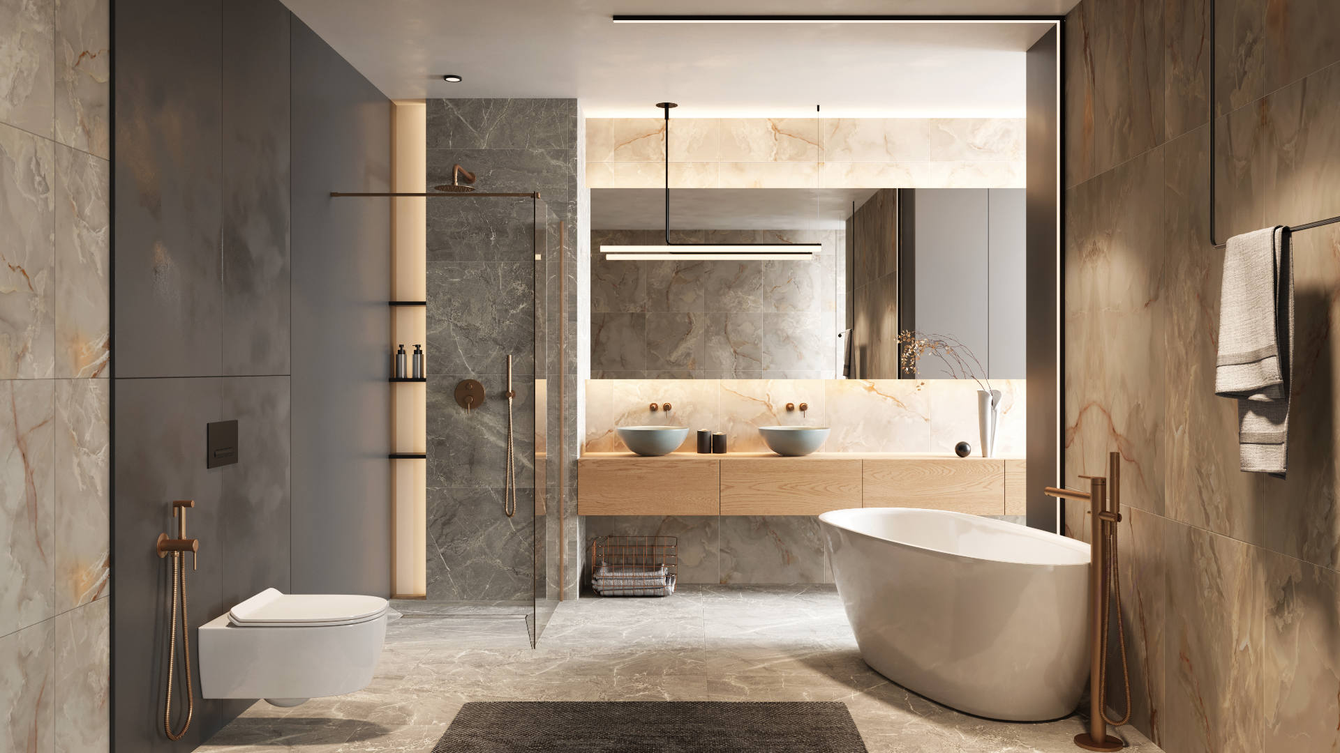 PI bateria umywalkowa podtynkowa komplet, grafit szczotkowany