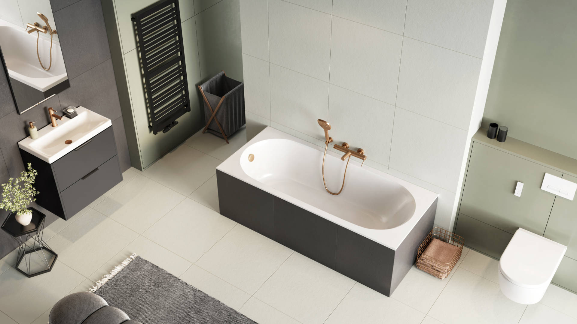 Moli syfon wannowy czyszczony od góry rozmiar do każdej wanny, miedziany szczotkowany