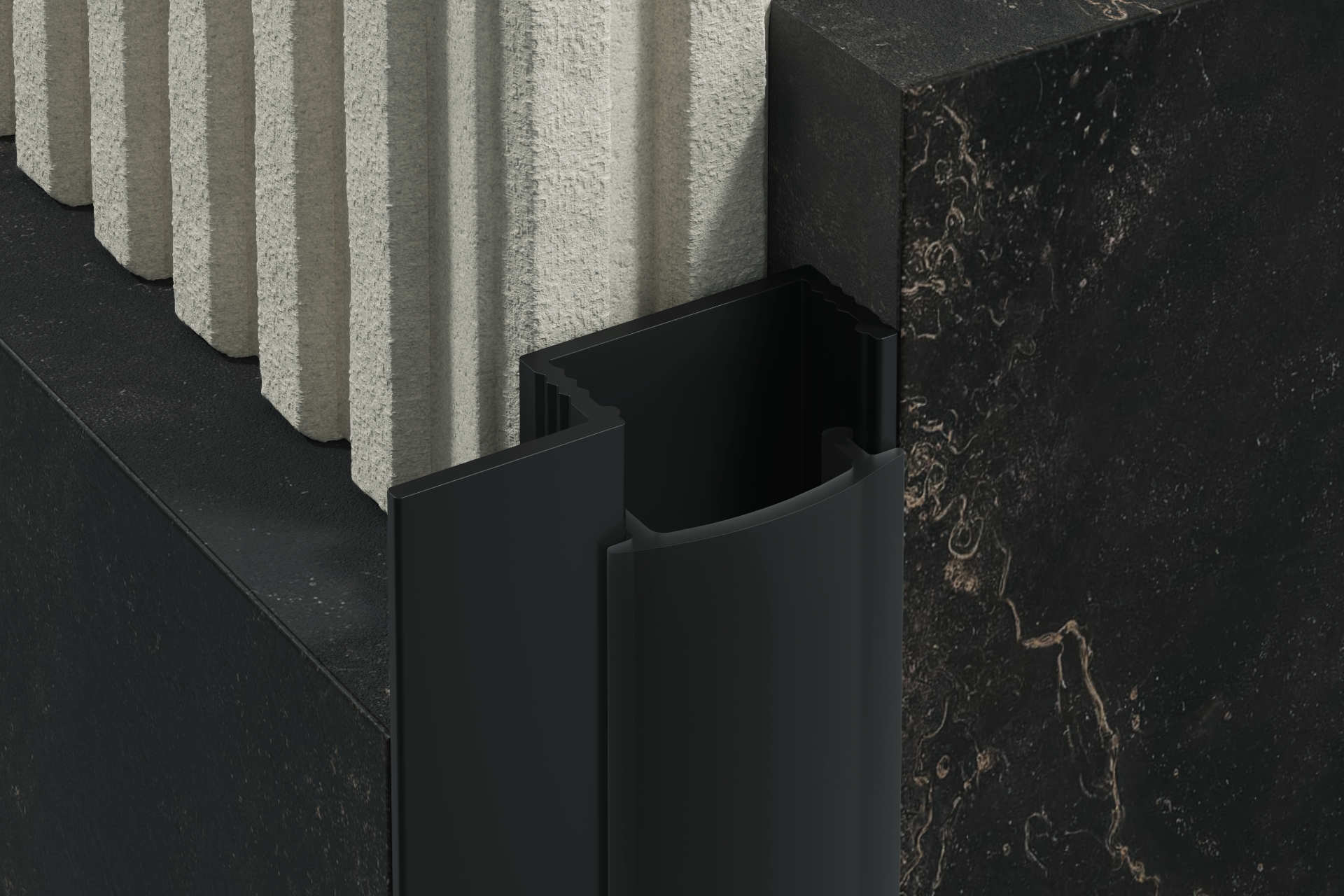 Profil PROFILED oświetleniowy z blendą z 1 skrzydełkiem, 25 mm, długość 250 cm, aluminiowy, anoda czarna, blenda czarna