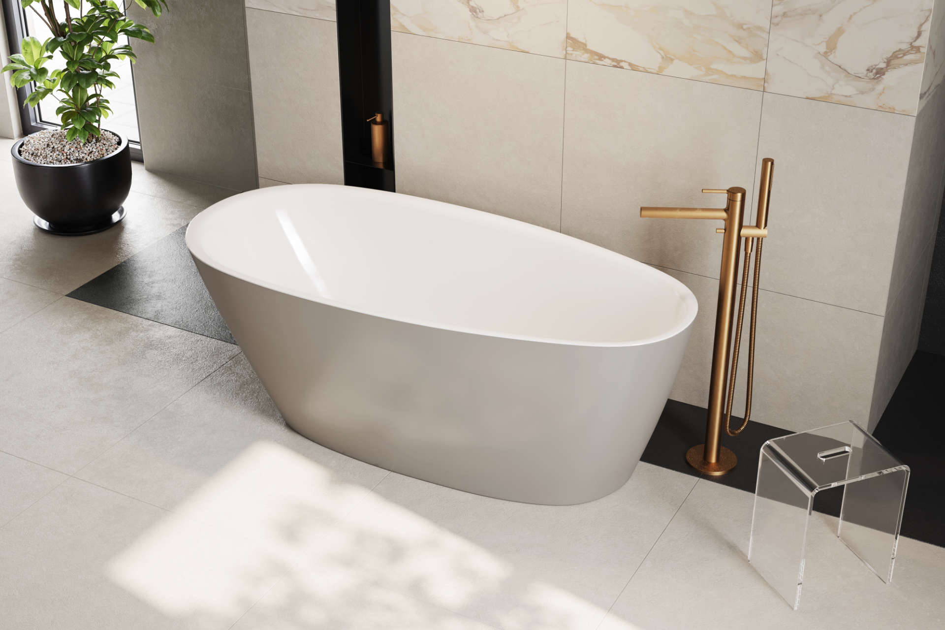 Olia 2.0 Wanna wolnostojąca 160 x 75 cm owalna, biały połysk, cappuccino mat