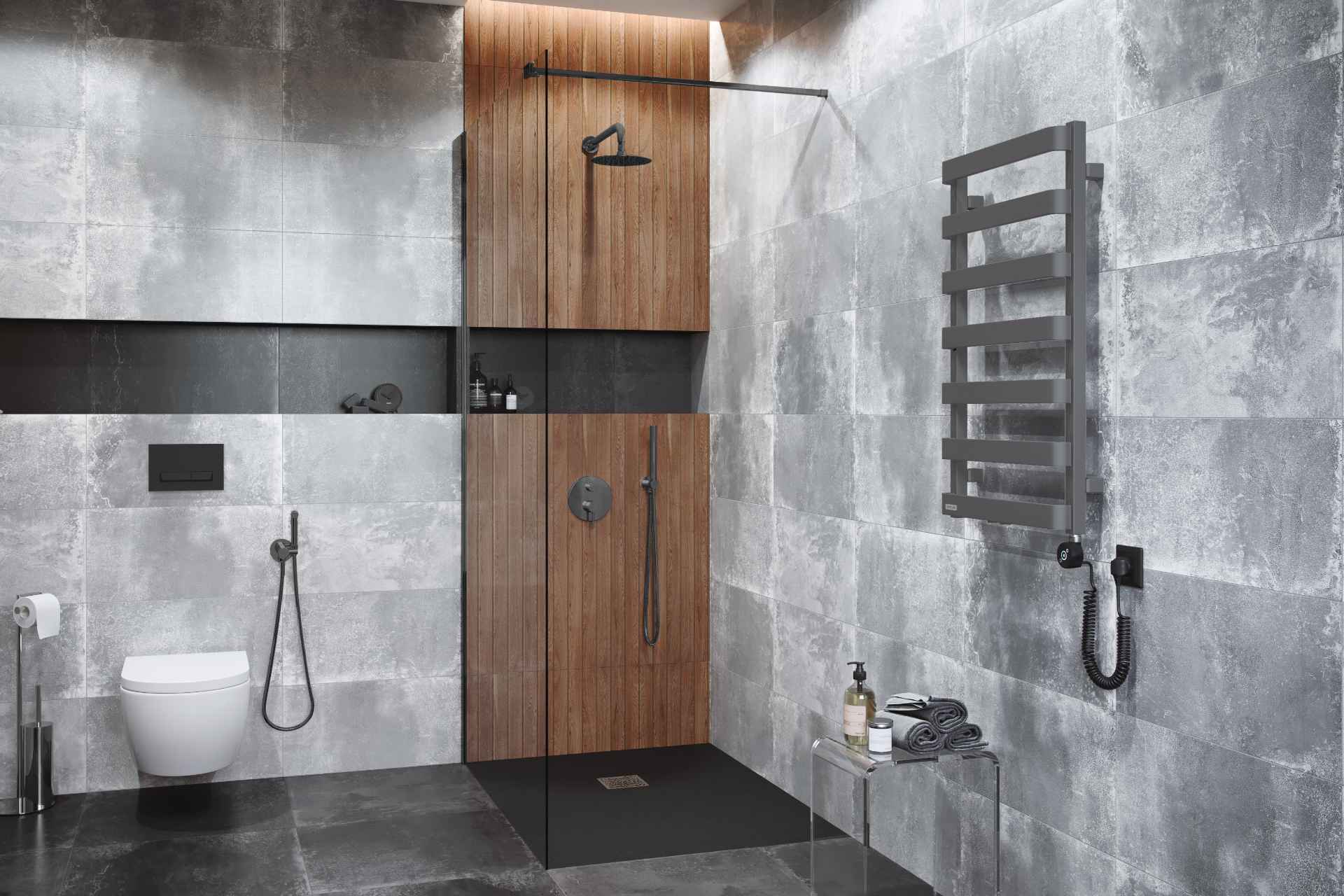 Vidoq walk-in ścianka prysznicowa prosta 90x200 cm, powłoka Clean Control, grafit szczotkowany