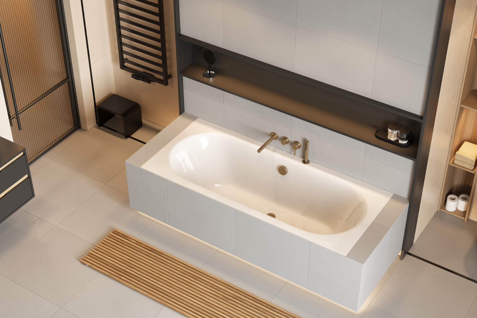 Pi Zestaw prysznicowo-wannowy podtynkowy , 2 funkcyjny, Dry box, złoty szczotkowany