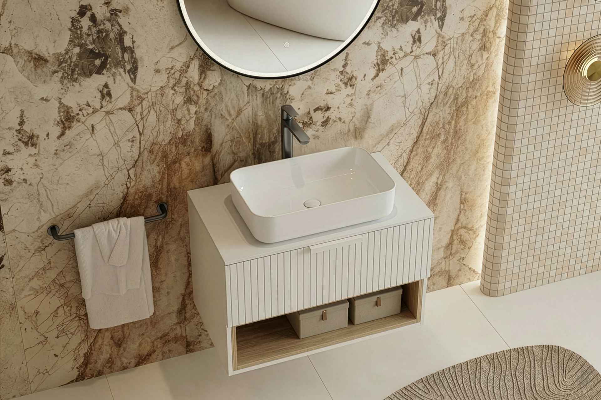 Zestaw promocyjny Cori 2.0 50x38 z baterią umywalkową wysoką Clever 2.0, czarny soft i korkiem klik-klak, czarny