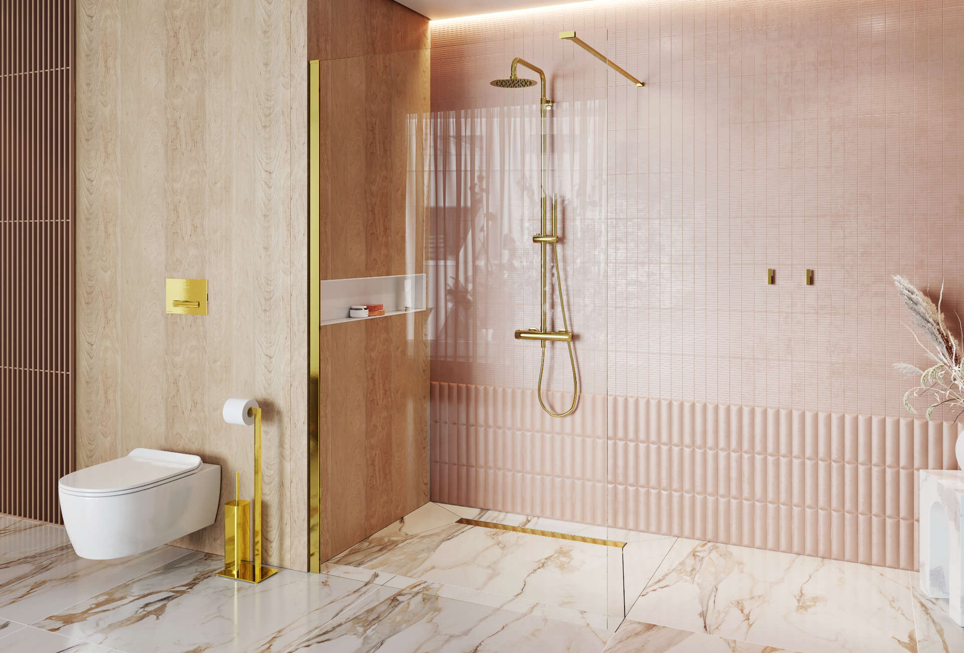 Vidoq walk-in ścianka prysznicowa prosta 110x200 cm, powłoka Clean Control, złoty połysk