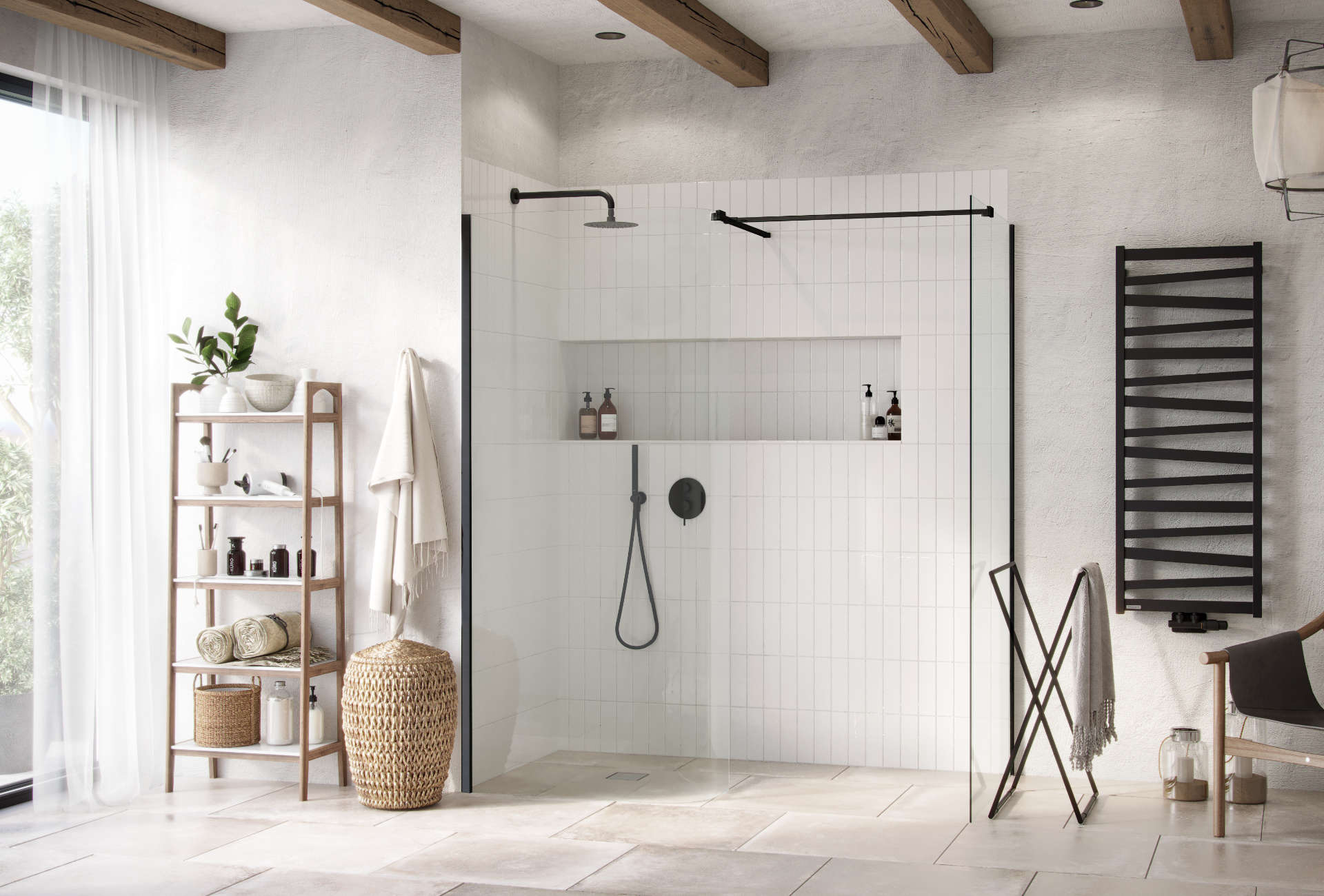 Vidoq walk-in ścianka prysznicowa prosta 90x200 cm, powłoka Clean Control, czarny mat