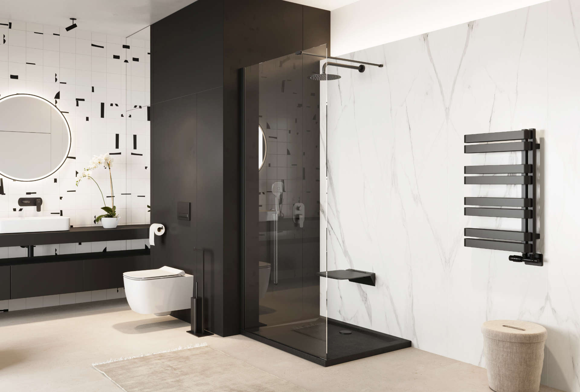 Vidoq walk-in ścianka prysznicowa prosta 90x200 cm, powłoka Clean Control, czarny mat