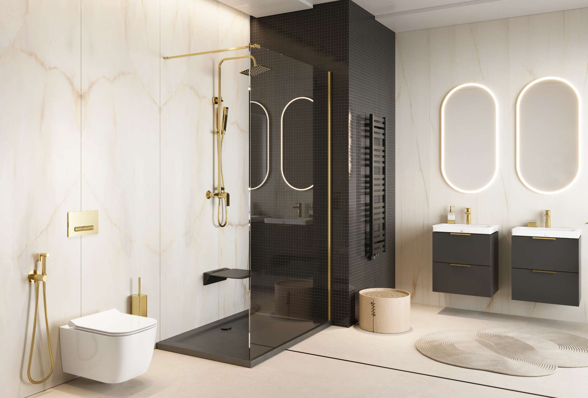 Vidoq walk-in ścianka prysznicowa prosta 100x200 cm, powłoka Clean Control, złoty połysk