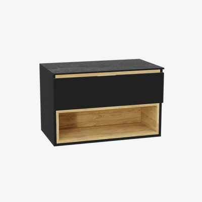 Tuto 2.0 szafka wisząca 80 cm 1 szuflada front gładki niski, blat marmur, czarny mat/ czarny mat