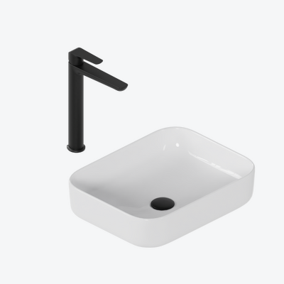 Zestaw promocyjny Cori 2.0 50x38 z baterią umywalkową wysoką Clever 2.0, czarny soft i korkiem klik-klak, czarny