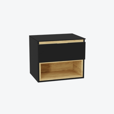 Tuto 2.0 szafka wisząca 60 cm 1 szuflada front gładki niski, blat czarny lakierowany, czarny mat/ czarny mat